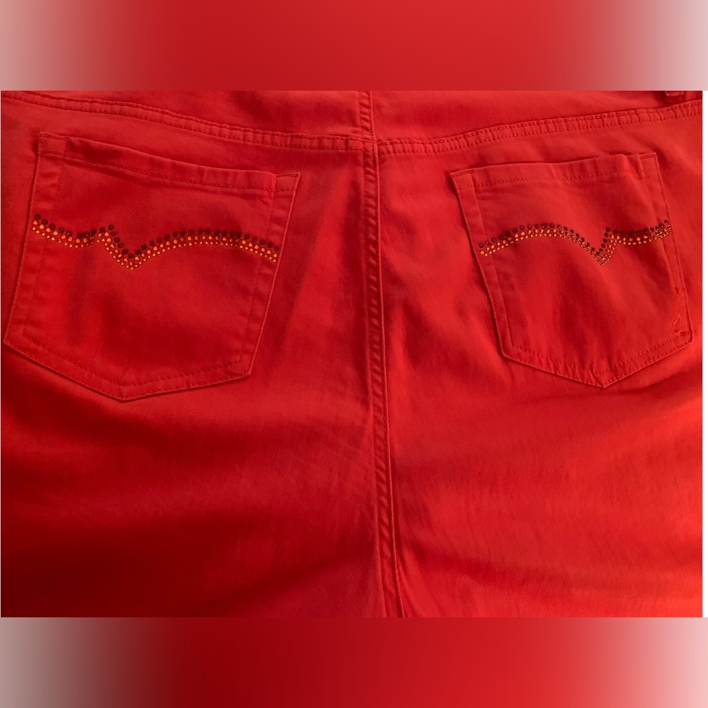 JONES NEW YORK JEANS Orange denim jeans with rhinestone pockets Soho Ankle Crop - Picture 3 of 5